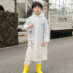 HONG YE 红叶 儿童雨衣小学生幼儿园上学雨披带书包位可爱卡通男童女童雨衣 白色 S