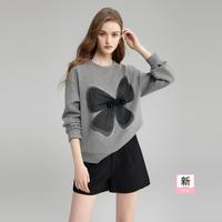 【立体网纱蝴蝶结烫钻卫衣】2024春装新女士时尚圆领宽松上衣