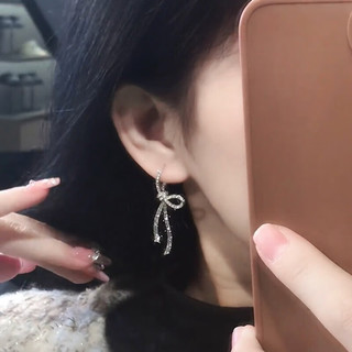 Trendolla满钻蝴蝶结丝带耳环重工高级感无耳洞耳夹轻奢气质耳扣小众耳饰女 满钻蝴蝶结丝带耳扣