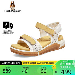 Hush Puppies 暇步士 一字带凉鞋坡跟女皮凉鞋U3Q03BL3 黄色 36