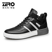 ZERO 零度高帮板鞋男真皮2024春秋新款时尚潮流高帮鞋撞色条纹潮鞋