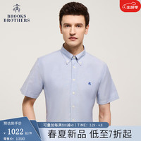 布克兄弟(BrooksBrothers)男士24春夏修身版免烫牛津纺纯色短袖休闲衬衫 4004-灰色 XS