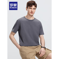 罗蒙(ROMON)男女同款+纯棉时尚休闲短袖T恤衫2024夏季纯色打底衫 烟灰色 170