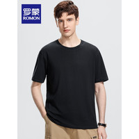 罗蒙(ROMON)男女同款+纯棉时尚休闲短袖T恤衫2024夏季纯色打底衫 黑色 195