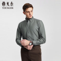 youngor雅戈尔衬衫男士2023冬季青年男商务休闲保暖长袖衬衫绿色38