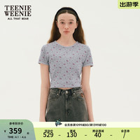 Teenie Weenie小熊女装2024春装华夫格短袖T恤碎花满印打底衫 灰色 165/M