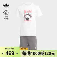 adidas印花运动短袖套装女小童阿迪达斯三叶草 白 110CM