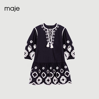Maje2024春夏女装法式四叶草镂空黑色连衣裙短裙MFPRO03656 黑色 T36