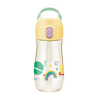 LOCK&LOCK 儿童吸管杯婴儿水杯夏季宝宝喝水壶带刻度幼儿学饮杯430ML黄色