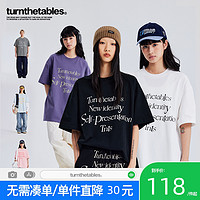 Turnthetables 字母标语短袖t印花多色短袖休闲宽松纯棉T恤情侣衫