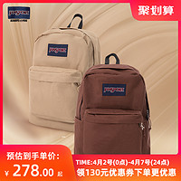 JANSPORT 杰斯伯 旗舰店2024年新款黑巧奶咖学生双肩书包时尚复古电脑包