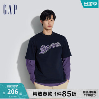 Gap 盖璞 男女装2024春季新款纯棉重磅字母logo圆领短袖T恤上衣885839 海军蓝 185/104A(XXL) 亚洲尺码