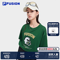 FILA 斐乐 FUSION斐乐短袖T恤女2024春夏新款宽松纯棉侧开拉链刺绣上衣