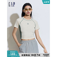 Gap女装2024夏季logo撞色拼接明线针织短袖T恤套头上衣889920 米色 175/92A(XL) 亚洲尺码