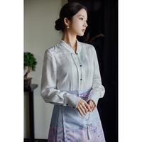 新中式国风改良汉服缎面提花刺绣女衬衫女上衣复古独特漂亮小衫