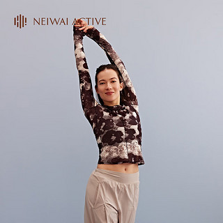 NEIWAI ACTIVE 网纱一字领长袖T恤舒适柔软修身日常运动上衣女 抽象花朵 S