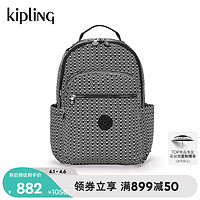Kipling男女轻便帆布包2024春季首尔包双肩书包电脑包SEOUL系列 黑白老花印花