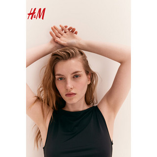 H&M2024夏季女装时尚休闲喇叭裙摆碎褶连衣裙1219245 黑色 170/104B L