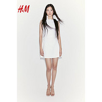 H&M 2024夏季女装时尚休闲喇叭裙摆碎褶连衣裙1219245 奶油色 170/104B L
