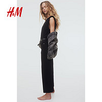 H&M女装裤子2024夏季阔腿高腰九分牛仔裤1199191 黑色 165/76A 40