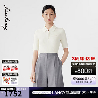 朗姿/LANCY2024夏季气质修身polo衫女短袖休闲简约针织套头衫 本白色 M