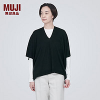 无印良品（MUJI）女式 羊毛 可水洗 高针距 斗篷毛衣 V领针织衫秋冬 BA1NAA3A 黑色 M（160/84A）