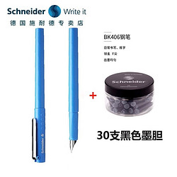 Schneider Electric 施耐德电气 schneider施耐德钢笔学生练字笔三年纪带笔筒BK406  F尖0.5MM 蓝色F尖+30支黑色墨囊（可备注颜色）