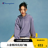 Champion 冠军2024春季男休闲刺绣草写logo连帽卫衣简约纯色上衣女 紫色 2XL