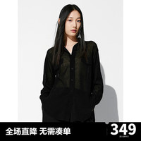 太平鸟女士棉麻长袖衬衫2024夏季侧边高开衩设计多穿时尚衬衣 黑色 L