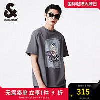 杰克·琼斯（JACK&JONES）夏文艺纯棉圆领小丑印花装饰简约舒适百搭短袖T恤男装224201194 E39 锻钢灰 常规 180/100A/L