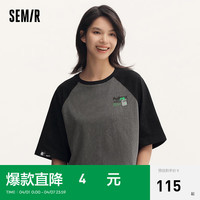 森马(Semir)大力水手联名短袖T恤女短款纯棉2024宽松夏装 灰色调00322 180/100A/XXXL