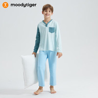 moodytiger儿童睡衣男女童春秋款上衣长袖睡裤家居服莫代尔 【裤子】卷云蓝 160cm
