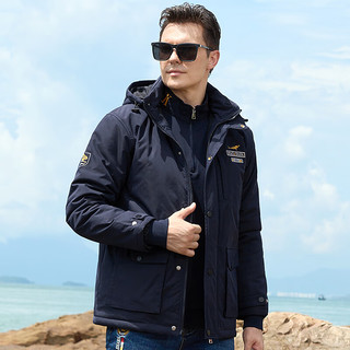 布鲁斯鲨鱼棉服男秋冬男士加厚可脱卸帽棉衣潮牌宽松大码刺绣外套 黄色 XL适合75至82公斤