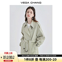 VEGA CHANG2024风衣女中长高级感大衣小个子英伦风外套春装 豆沙绿（长款） M