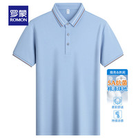 罗蒙5A抗菌索罗娜凉感短袖t恤男2024夏季弹力Polo中青年纯色T恤男 浅蓝 185（145-160斤）
