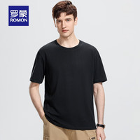 罗蒙(ROMON)男女同款+纯棉时尚休闲短袖T恤衫2024夏季纯色打底衫 黑色 185