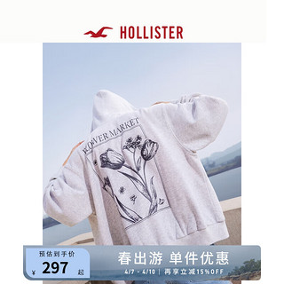 HOLLISTER24春夏美式毛圈布图案拉链帽衫卫衣外套女 358516-1 浅麻灰色 XXS (160/80A)