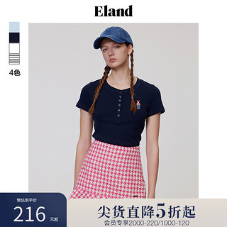 E·LAND 衣恋 Eland衣恋短袖T恤圆领修身学院风上衣女士年夏季