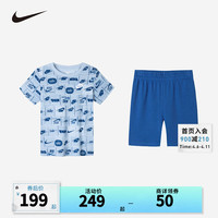 NIKE 耐克童装男童【短袖T恤+短裤2件套装】2024夏季满印儿童短袖套装 深蓝色 130/64(7)