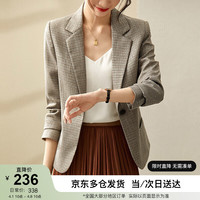 尚都比拉春秋休闲西服女士外套通勤职业装格纹修身小西装女 咖色格子 M