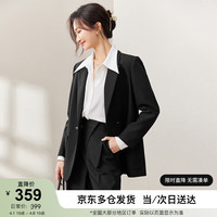 尚都比拉立体垂顺双排扣休闲通勤西装外套女春秋百搭女装 黑色 L
