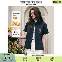 Teenie Weenie【UPF50+】小熊短袖衬衫女2024年夏季防紫外线索罗娜衬衣上衣 藏青色 165/M