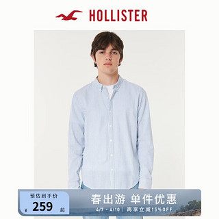 HOLLISTER 24年春夏棉质长袖泡泡纱纽扣式衬衫 男 357847-1 蓝色条纹 M (180/100A)