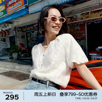 伊芙丽（eifini）伊芙丽精致皱感设计暗花法式甜美泡泡袖衬衫小上衣女2024夏装 米白  160/84A/M