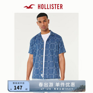 HOLLISTER24春夏美式宽松图案纽扣式短袖衬衫 男 357362-1 海军蓝图案 XXL (185/124A)
