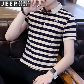 JEEP SPIRIT吉普T恤男夏季polo半袖短袖商务中青年休闲百搭 蓝条纹 2XL  2XL（140-160斤）