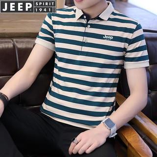 JEEP SPIRIT吉普T恤男夏季polo半袖短袖商务中青年休闲百搭 蓝条纹 2XL  2XL（140-160斤）