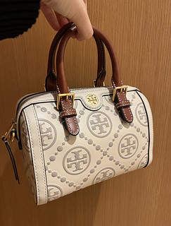 汤丽柏琦（Tory Burch）迷你酒桶包monogram吐司包TB女手包提斜挎波士顿包 米白色全皮 标准