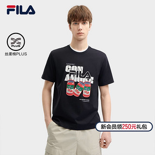 FILA 斐乐 官方男子运动短袖T2024夏季新款趣味刺绣舒适纯棉T恤男