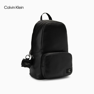 Calvin Klein Jeans男士时尚校园风撞色LOGO贴片拉链圆形双肩包HH3527 001-黑色 OS